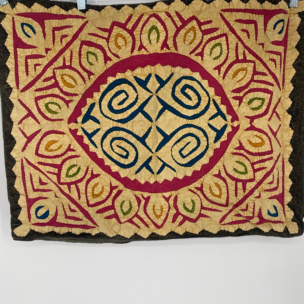 Pillow Sham Indian Textile Hand Stitched Applique Tribal Vintage Colorful